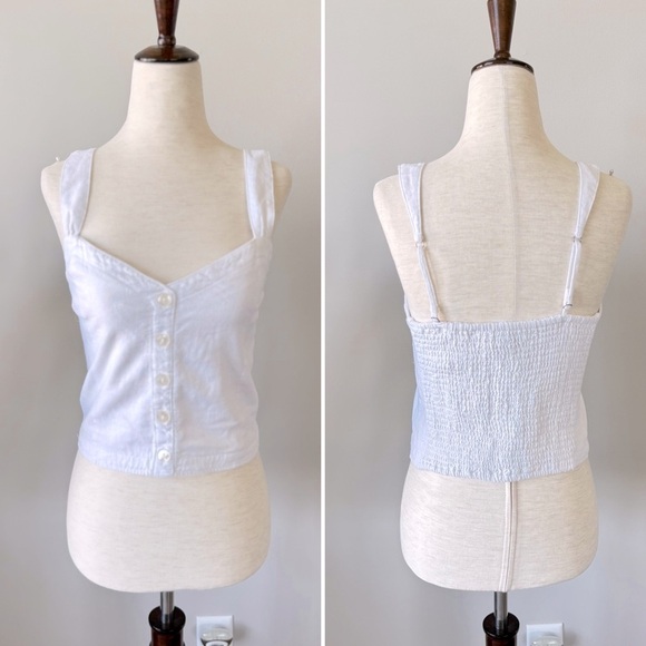 Abercrombie & Fitch Linen Blend White Button Front Detail Tank Top - Picture 1 of 9